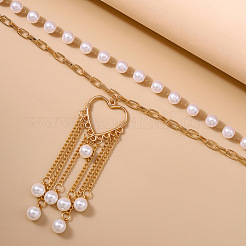 Valentine's Day Alloy with Plastic Pearl Double Layer Heart Tassel Waist Belly Chains for Women&nbsp;FS-WGB1689-01