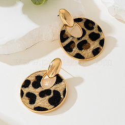 Alloy Flocking Oval with Leopard Print Dangle Stud Earrings&nbsp;FS-WG634EB-01