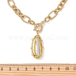 Electroplated Baroque Natural Keshi Pearl Oval Pendant 304 Stainless Steel Figaro Chain Necklaces with OT Clasps for Women&nbsp;NJEW-JN06296