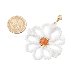 Flower Natural Carnelian & Glass Seed Beads Pendant Decorations&nbsp;HJEW-TA00243