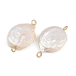 Natural Freshwater Pearl Keshi Pearl Flat Round Connector Charms&nbsp;STAS-D378-12G