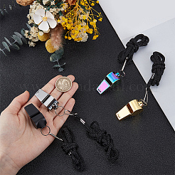 4Pcs 4 Colors 304 Stainless Steel Whistle Pendant Black Cord Necklaces&nbsp;NJEW-GF0001-25