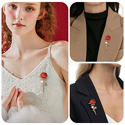 2Pcs Valentine's Day Rose Zinc Alloy Crystal Rhinestone Brooches&nbsp;JEWB-TADJ0001-02B