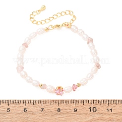Natural Strawberry Quartz Chip and Rice Natural Pearl Beaded Bracelets&nbsp;GG-CBA3297-13G-C