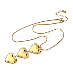 Valentine's Day PVD Vacuum Plating 304 Stainless Steel Triple Heart Pendant Round Snake Chain Necklaces for Women&nbsp;STAS-Z114-24G