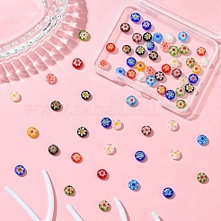 1 Strand Flat Round Handmade Millefiori Glass Beads Strands&nbsp;LK-YW0001-10A