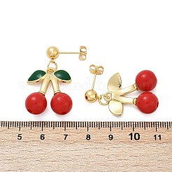 Brass Enamel Dangle Stud Earrings&nbsp;EJEW-Q036-06G