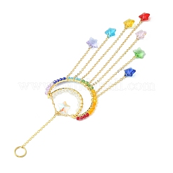 Star & Moon Copper Wire Wrapped Glass Pendant Decorations&nbsp;HJEW-JM01144