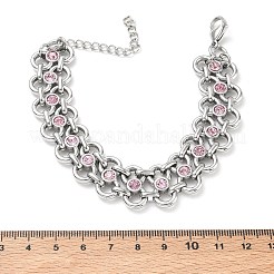 304 Stainless Steel Light Rose Rhinestone Bowknot Link Chain Bracelets&nbsp;SA-CBA2696-11P