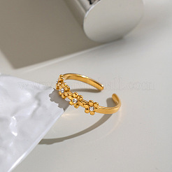 304 Stainless Steel Rhinestone Flower Cuff Open Rings for Women&nbsp;EY7993