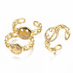 Flat Round Brass Micro Pave Cubic Zirconia Cuff Rings&nbsp;RJEW-N035-001-NF