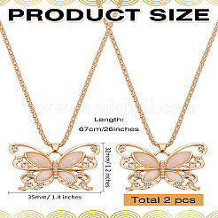 2Pcs Alloy & Cat Eye Butterfly Pendant Necklaces for Women&nbsp;NJEW-LP0001-06