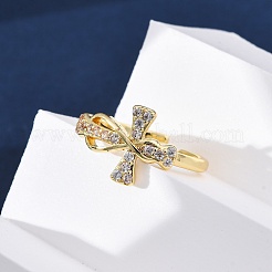 Brass Micro Pave Clear Cubic Zirconia Cuff Rings for Women&nbsp;RJEW-U047-08G