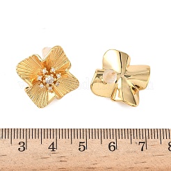 Brass Micro Pave Clear Cubic Zirconia Flower Stud Earrings&nbsp;EJEW-D337-04G