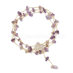 Natural Amethyst Chip Handmade Link Chain Necklaces&nbsp;NJEW-JN05811-01