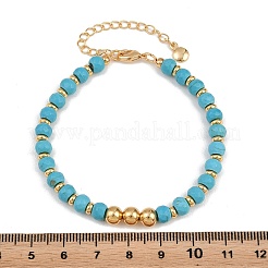 Faceted Round Synthetic Turquoise & Brass Beaded Bracelets&nbsp;KK-H299-02G