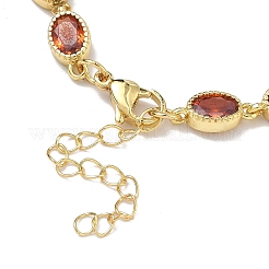 Oval Brass Pave Cubic Zirconia Link Chain Bracelets for Women&nbsp;BJEW-P385-02G-03