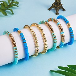 Synthetic Hematite & Polymer Clay Heishi Beads Stretch Bracelets Set&nbsp;BJEW-PH01487-02