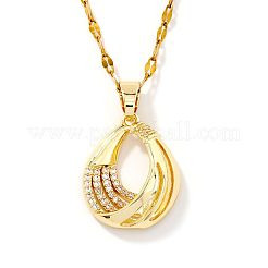 Elegant French Brass Micro Pave Clear Cubic Zirconia Teardrop Pendant Necklaces&nbsp;PV4142-1