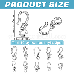 20Pcs 10 Styles Stainless Steel S-Hook Clasps&nbsp;STAS-PH0006-96P