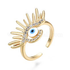 Clear Cubic Zirconia Evil Eye Wide Open Cuff Ring with Enamel for Women&nbsp;RJEW-N035-098C