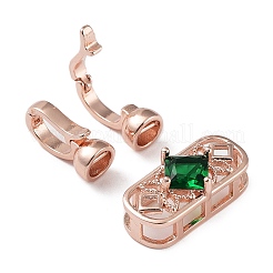 Rack Plating Brass Pave Green Glass Fold Over Clasps&nbsp;KK-B078-12RG