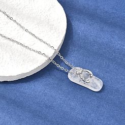 Natural Quartz Crystal Alloy Flip Flops Pendant 304 Stainless Steel Cable Chain Necklaces&nbsp;GG-CBAFD22-01A-02