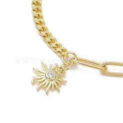 Sun Brass Clear Cubic Zirconia Charm Bracelets&nbsp;BJEW-JB10392-01