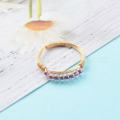 Adjustable Glass Seed Beads Finger Rings&nbsp;RJEW-JR00350