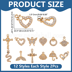 24Pcs 12 Styles Alloy Crystal Rhinestone Pendants&nbsp;FIND-WR0012-69