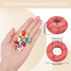 60Pcs 5 Colors Dyed Synthetic Turquoise European Beads&nbsp;SPDL-AR0001-04