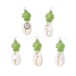 15Pcs 15 Styles Natural Cowrie Shell & Dyed Synthetic Turquoise Turtle Copper Wire Wrapped Pendants&nbsp;PALLOY-JF04034