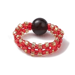 Glass Seed Beaded Stretch Finger Rings&nbsp;RJEW-MZ00019