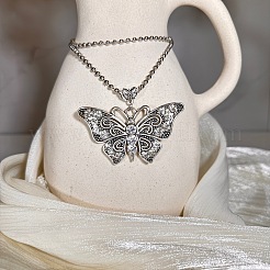 European Style Vintage Alloy Rhinestone Butterfly Pendant Ball Chain Necklaces for Women&nbsp;YE8712-1