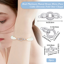 6Pcs Brass Micro Pave Clear Cubic Zirconia Fold Over Clasps&nbsp;KK-BBC0011-60