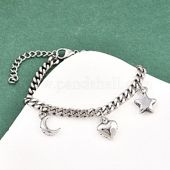 316 Surgical Stainless Steel Moon Heart Star Charm Bracelets&nbsp;BJEW-C125-11P
