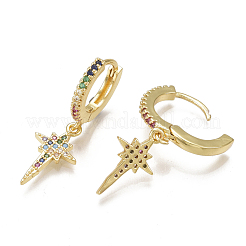 Brass Micro Pave Cubic Zirconia(Random Mixed Color) Dangle Hoop Earrings&nbsp;EJEW-S201-65
