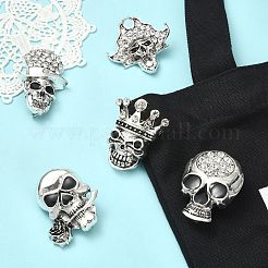 5Pcs 5 Styles Skull Alloy Rhinestone Lapel Pins&nbsp;JEWB-CJ0003-51