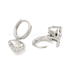 Heart Brass Micro Pave Clear Cubic Zirconia Huggie Hoop Dangle Earrings for Women&nbsp;AJEW-U003-01P