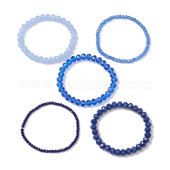 5Pcs 5 Styles Faceted Round Glass Beaded Stretch Bracelet Sets&nbsp;BJEW-JB10423-04