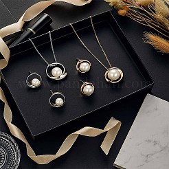 2 Sets 2 Colors Alloy & Round Imitation Pearl Pendant Necklaces & Stud Earrings Sets&nbsp;SJEW-GO0001-05
