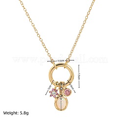 Brass Pave Cubic Zirconia Oval Flower Birth Stone Penant Necklaces with Synthetic Opal for Women&nbsp;WG88A4B-02