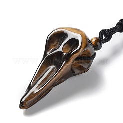 Natural Tiger Eye Plague Doctor Pendant Necklace with Nylon Rope&nbsp;NJEW-H009-01-05