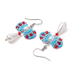 Handmade Glass Seed & Acrylic Beads Bowknot Dangle Earrings&nbsp;EJEW-MZ00298-02