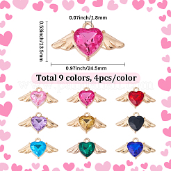36Pcs 9 Colors Zinc Alloy Rhinestone Pendants&nbsp;ALRI-SC0001-63