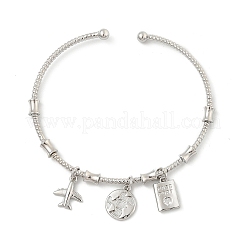 Brass Micro Pave Clear Cubic Zirconia Charm Bangles for Women&nbsp;BJEW-Z089-06P
