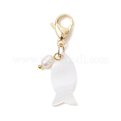 Shell Finsh & Cultured Freshwater Pearl Pendant Decorations&nbsp;HJEW-JM04637