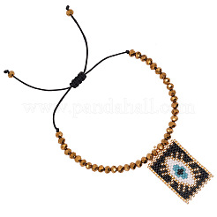 Ethnic Handmade Glass Seed Beaded Rectangle with Eye Charm Braided Adjustable Bracelets for Men Women&nbsp;FS6426