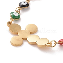 PVD Vacuum Plating 304 Stainless Steel Link Bracelet with Colorful Enamel Evil Eye Chains for Women&nbsp;BJEW-B062-07G