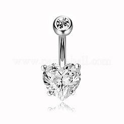 304 Stainless Steel Clear Cubic Zirconia Heart Curved Barbell Belly Rings&nbsp;WG52F32-02
